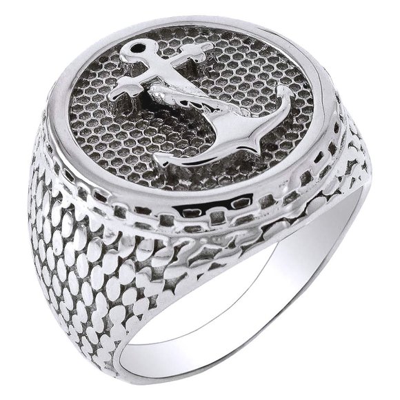 925 STERLING SILVER Men's Nautical Anchor Ring - Picture 12 of 12